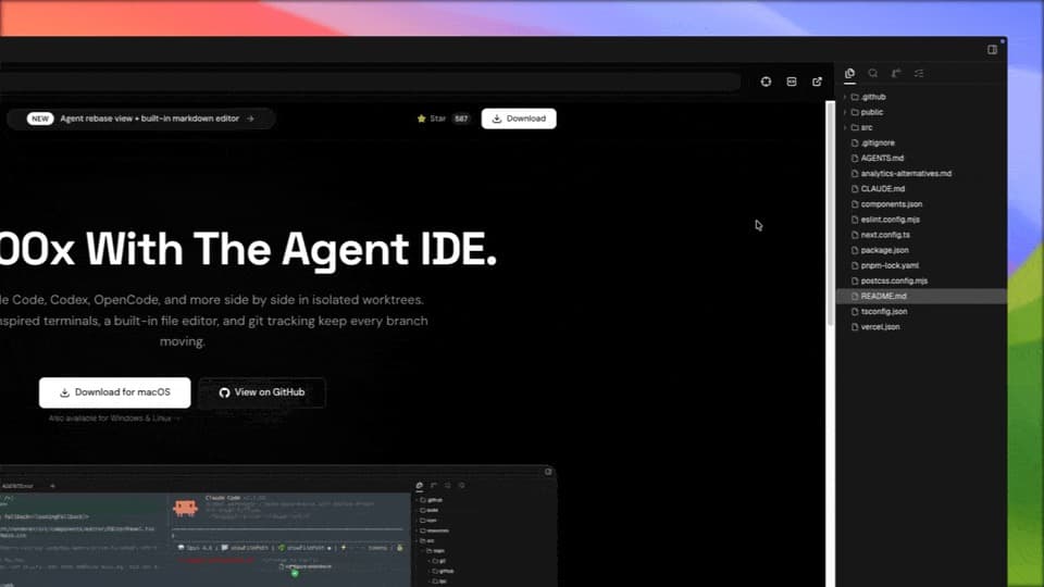 Панель браузера отдельного worktree с адресной строкой и вкладками